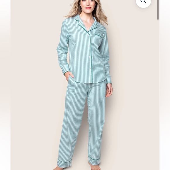 Petite Plume Women’s Twill Pajama Set in Emerald Ticking size XS - Picture 1 of 12